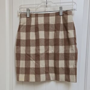 Sisley Plaid Brown and Ivory Cream Wool Cashmere blend Skirt